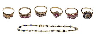 18k, 14k and 10k Yellow Gold, Ruby, Sapphire and Diamond Jewelry Assortment