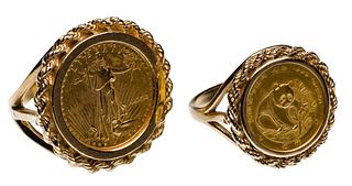 Gold Coin in 14k Yellow Gold Rings
