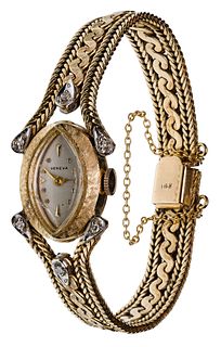 Geneva 14k Yellow Gold and Diamond Case and Band Wristwatch