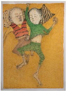 Man-Hyuk Lim (Korean, 20th Century) 'Two Sleeping Children' Watercolor