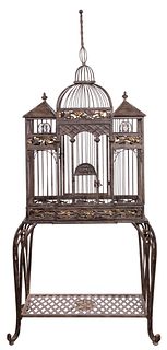 Victorian Style Decorative Metal Bird Cage on Stand