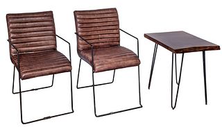 Brown Leather Chairs and Wood Table