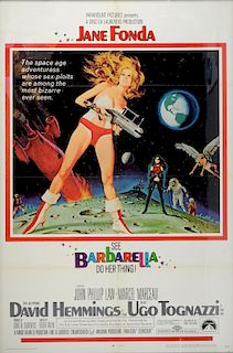 Barbarella (1968) One Sheet film poster, starring Jane Fonda, artwork by Robert McGinnis, Paramount, framed, flat, 27 x 41 in