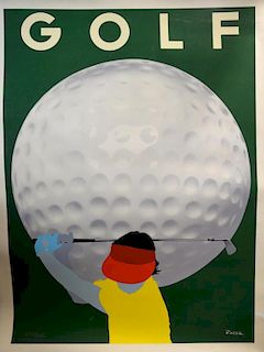 Razzia - Golf advertising poster, signed by the artist & printed in 1982, linen backed, 47 x 62 inches
