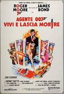 James Bond Live & Let Die (1973) Italian One Sheet film poster, starring Roger Moore, United Artists, folded, 26.5 x 39 inche