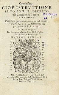 Catechismo, cioe Istruttione secondo il decreto del Concilio di Trento... Mit 1 Holzschnitt Druckermarke., Venedig, Aldus Man