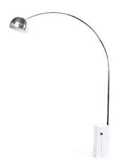 An Achille and Pier Castiglioni Arco Chromed and Marble Floor Lamp, Height 96 inches.