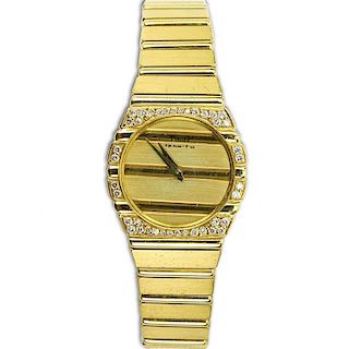 Lady's Vintage Piaget 18 Karat Yellow Gold Bracelet Watch with Diamond Accents and Quartz Movement