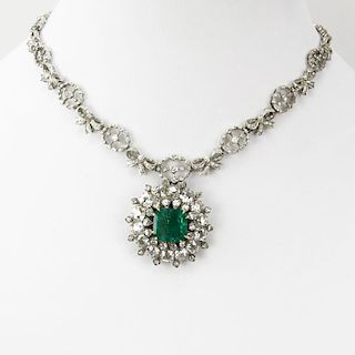 Antique Victorian Approx. 7.25 Carat Colombian Emerald, 17.75 Carat Old European Cut Diamond, 18 Karat Yellow Gold and Silver