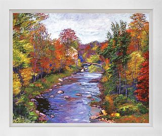 Autumn River  Mixed Media Original on canvas by David Lloyd Glover