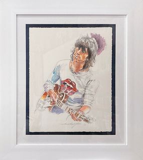 Original watercolor mixed media Keith Richards on paper by David Lloyd Glover 