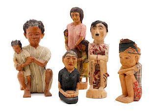 Five Sulewisi Style Carved Tau Tau Effigy Figures, Height of tallest 13 1/2 inches.