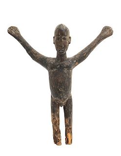 An African Carved Wood Lobi Figure, Height 13 x width 12 3/4 inches.