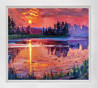 Trout Lake at Dawn Mixed Media Original on canvas by David Lloyd Glover