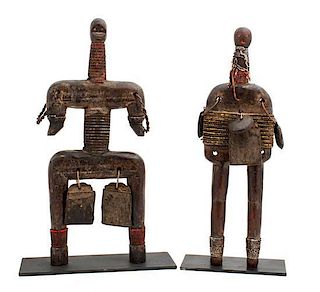 Two African Carved Wood Namji Dolls, Height of tallest 17 3/4 inches.