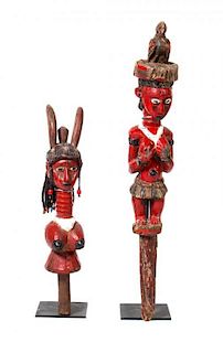 Two African Carved Wood and Polychrome Bamana Style Statues, Height of largest 34 inches.