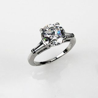 Approx. 2.39 Carat Round Brilliant Cut Diamond and Platinum Engagement Ring. Diamond H-I color, SI2 clarity, great brilliance