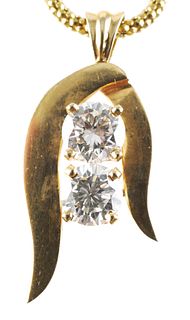 Vintage Double Diamond 14K Gold Pendant w Chain