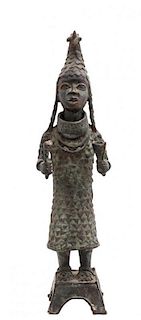 An African Cast Bronze Benin Style Figure, Height 17 inches.