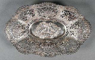 Antique German Silver Repousse Pierced Fruit Bowl
