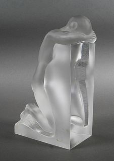 LALIQUE Reverie Kneeling Nude Crystal Bookend