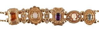 Vintage RGVS 14K Gold Slide Bracelet w 7 Charms