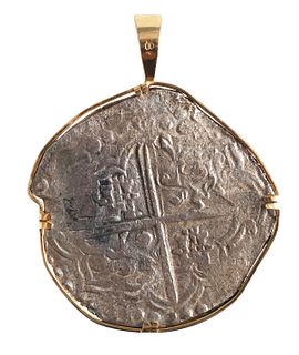 18K Gold Pendant w Silver Atocha Coin