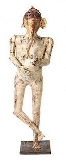 An Indian Polychrome Figural Sculpture, Height 52 x width 15 1/2 x depth 16 1/2 inches.