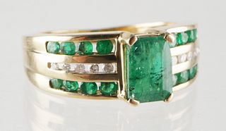 14K Gold Emerald Diamond Ring