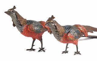Pair Austrian Cold-Painted Bronze Pheasants