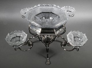 Antique Crystal and Silver Plate Epergne