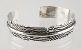 Sterling Native American Signed Feather Cuff