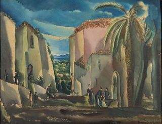 HERMINE DAVIS (FRENCH, 1886-1970) "CAGNES" LANDSCAPE PAINTING