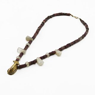 Pre-Colombian Agate and Quartz Beaded Necklace with Pre-Colombian Gold "Frog" Pendant