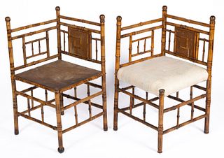 PAIR OF ANTIQUE VICTORIAN BAMBOO CORNER CHAIRS