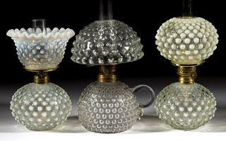 ASSORTED HOBNAIL PATTERNED MINIATURE LAMPS, LOT OF THREE