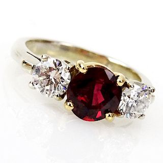 Vintage Approx. 1.99 Carat Round Brilliant Cut Ruby, .90 Carat Round Brilliant Cut Diamond and 18 Karat Yellow and White Gold