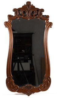 FRENCH PROVINCIAL CARVED WALNUT WALL MIRROR