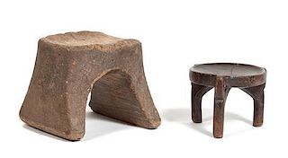A Carved Wood Ethiopian Stool, Height of first 8 x width 9 1/2 inches.