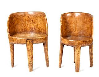 Two Carved Wooden Chairs, Height of tallest 28 1/8 x width 19 1/2 x depth 18 1/2 inches.