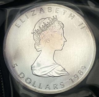 1989 Canada $5 Maple Leaf 1 ozt .9999 Silver