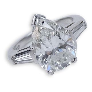 GIA Certified 4.02 Carat Pear Brilliant Cut Diamond and Platinum Ring