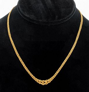14K Gold graduated rope chain necklace 16", of multiple finely woven tapered rope chains. Approx 1/4 " at the widest point. Box closure with fold over