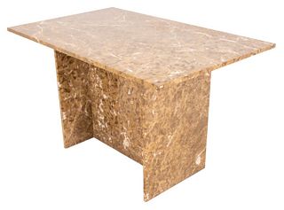 Vintage light emperador marble dining table raised on pedestal base. 29" H x 48" W x 30" D. Provenance: From a 17 East 89th Street estate.