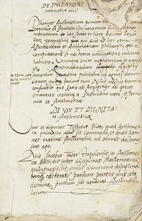 Scheubel, JCompendium arithmeticae artis. Basel, J. Kuendig (Parcus) fur J. Oporinus, 1560. 193 S., 6 Bl. Pgt. d. Zt. unter