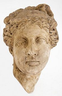 Plaster cast of the head of Diana after the antique, washed with patina. 10" H x 7" W x 6" D approx.