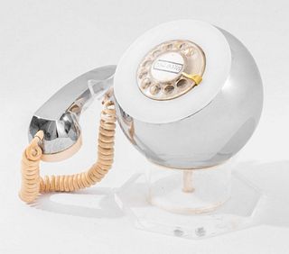 TeleConcepts (West Hartford, CT, active 1970s) rotary phone from their "Geometric" series, the "Chromephone" model with a Chrome sphere containing a r