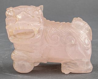 Chinese carved hardstone pink quartz Foo Lion. 2.5" H x 3" L x 2" D.