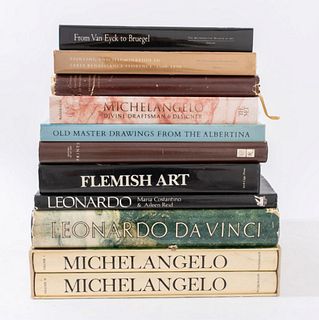 Twelve reference books on Renaissance art and Old-Masters comprising "The Complete Work of Michelangelo" volume I and II by Macdonald, "Leonardo Da Vi