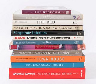 Twelve reference books on Interior Design comprising "Interior Design Review" by Andrew Martin, "On Interior Design" by Penny Drue Baird, "Creating th